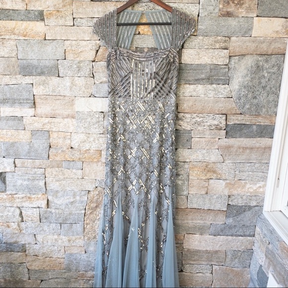 Adrianna Papell beaded capsleeve sweetheart neck long dress - Picture 8 of 16